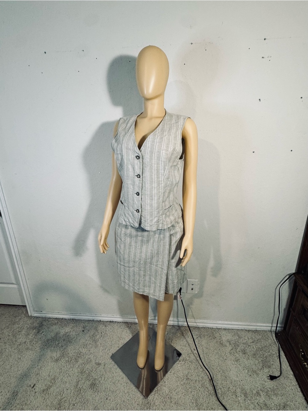 Studio Light Gray Striped Vest & Pencil Skirt Set